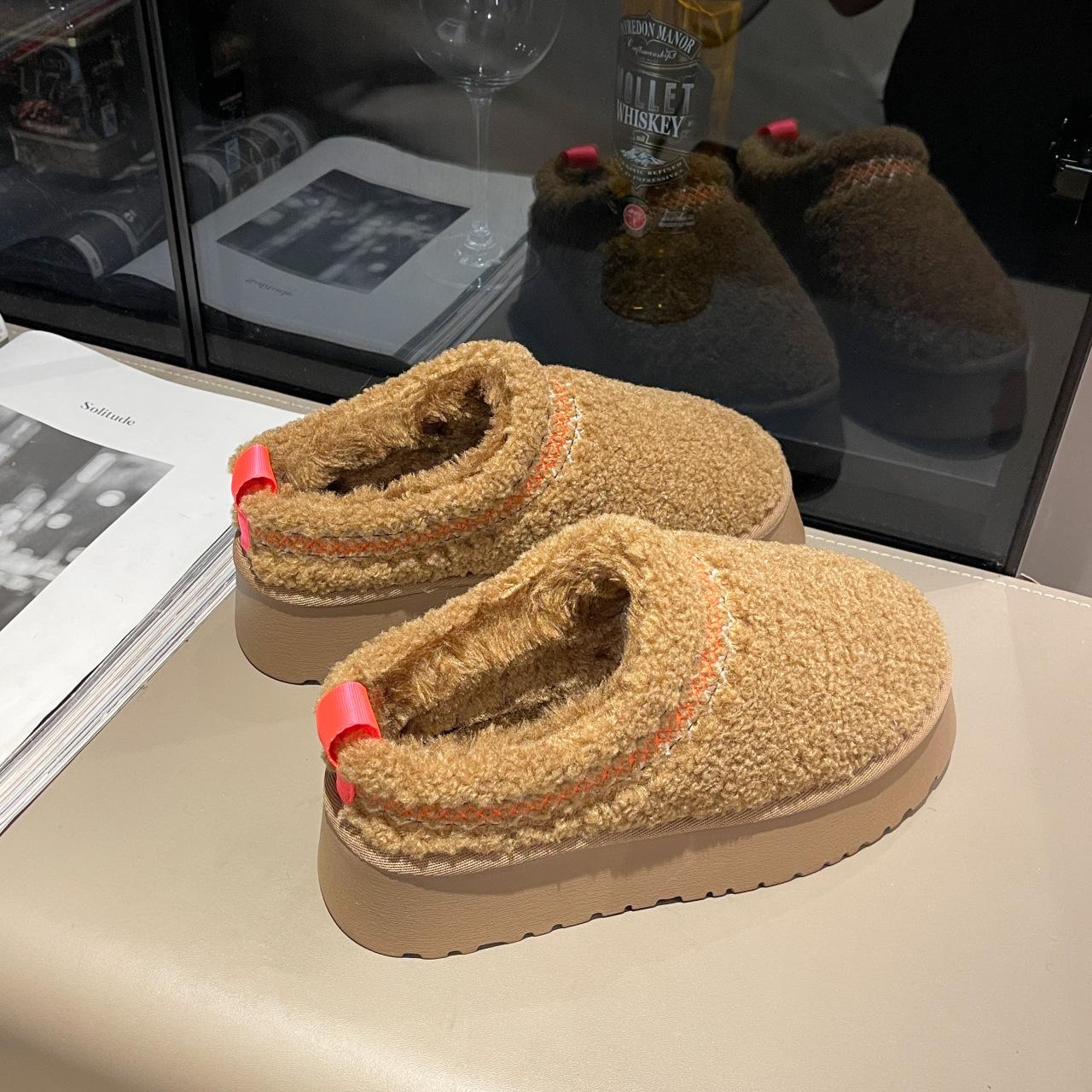 

Women s Fleece-Lined Cotton Half Slippers with Thick Soles, Closed Toe, Plus Size, for Autumn/Winter 2025 38 коричневый