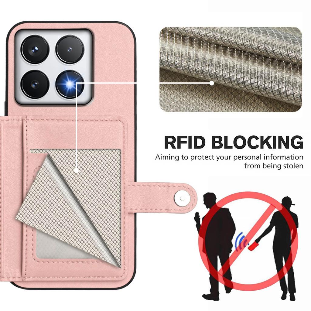 Für Xiaomi 14T Hülle RFID-Blockierender Kartenhalter Ständer TPU+PU-Leder Handy-Rückseite