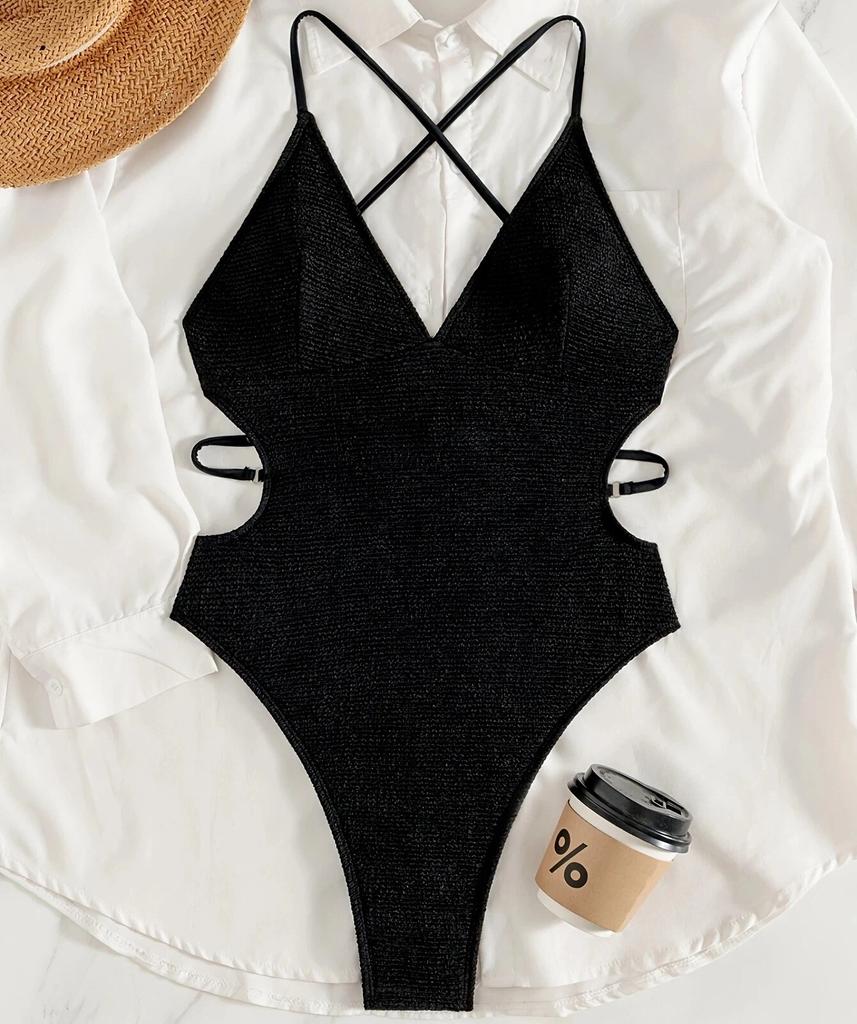 Women's Swimwear Fashion Sexy Black One-piece V-Neck Backless Bikini Beachwear
