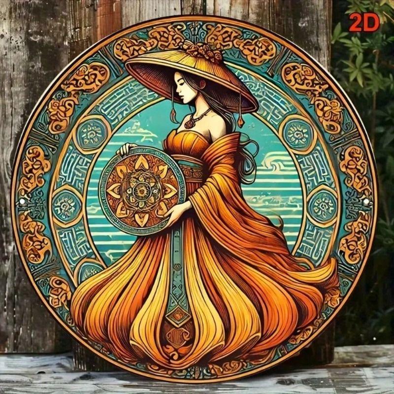 

Vintage Oriental Wall Art Metal Poster, Aluminum Panel 8x8 cm for Living Room