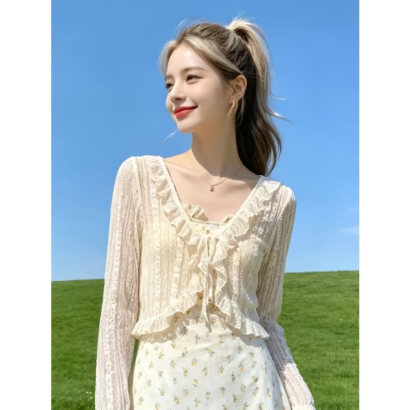Women's Cardigan Jacket, Summer Lightweight Breathable Lace Tie Shawl, Fashionable Versatile Short Cardigan Jacket, Outerwear for Slip Dresses