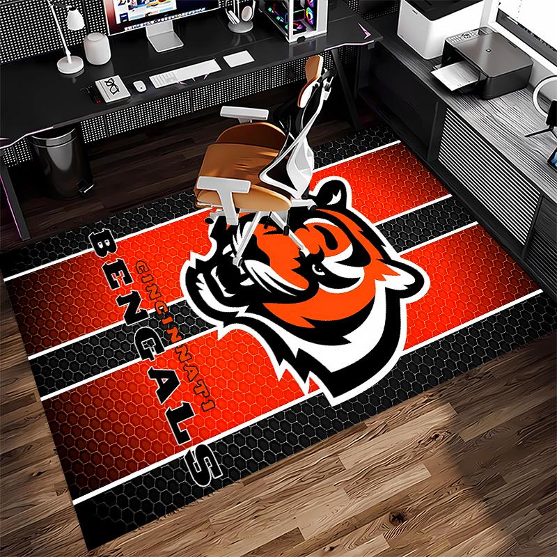 1pc Cincinnati Bengals LOGO Print Area Rug - Soft,Washable Non-Slip Indoor Mat for Office Chairs,Living Room,Home Office Decorative Rug