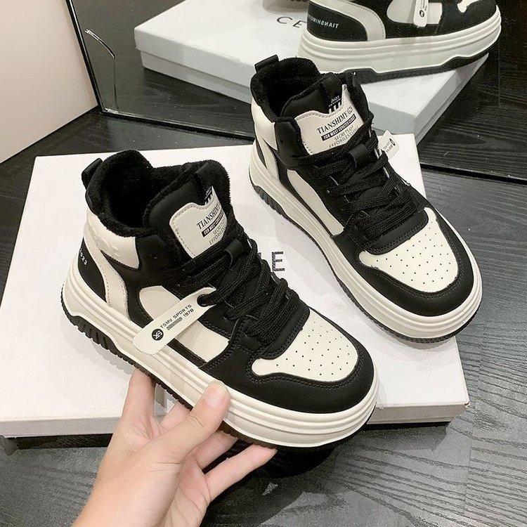 High-top shoes women's velvet warm thick baseplate shoes 2025 winter new Korean version casual sports shoes women
