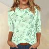Women Casual Floral Print 3/4 Sleeve Round Neck Blouse Lightweight Soft Fabric Loose Fit Top for Everyday Wear