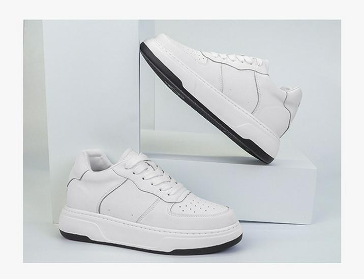 Men's 6cm Height-Increasing Breathable White Leather Sneakers