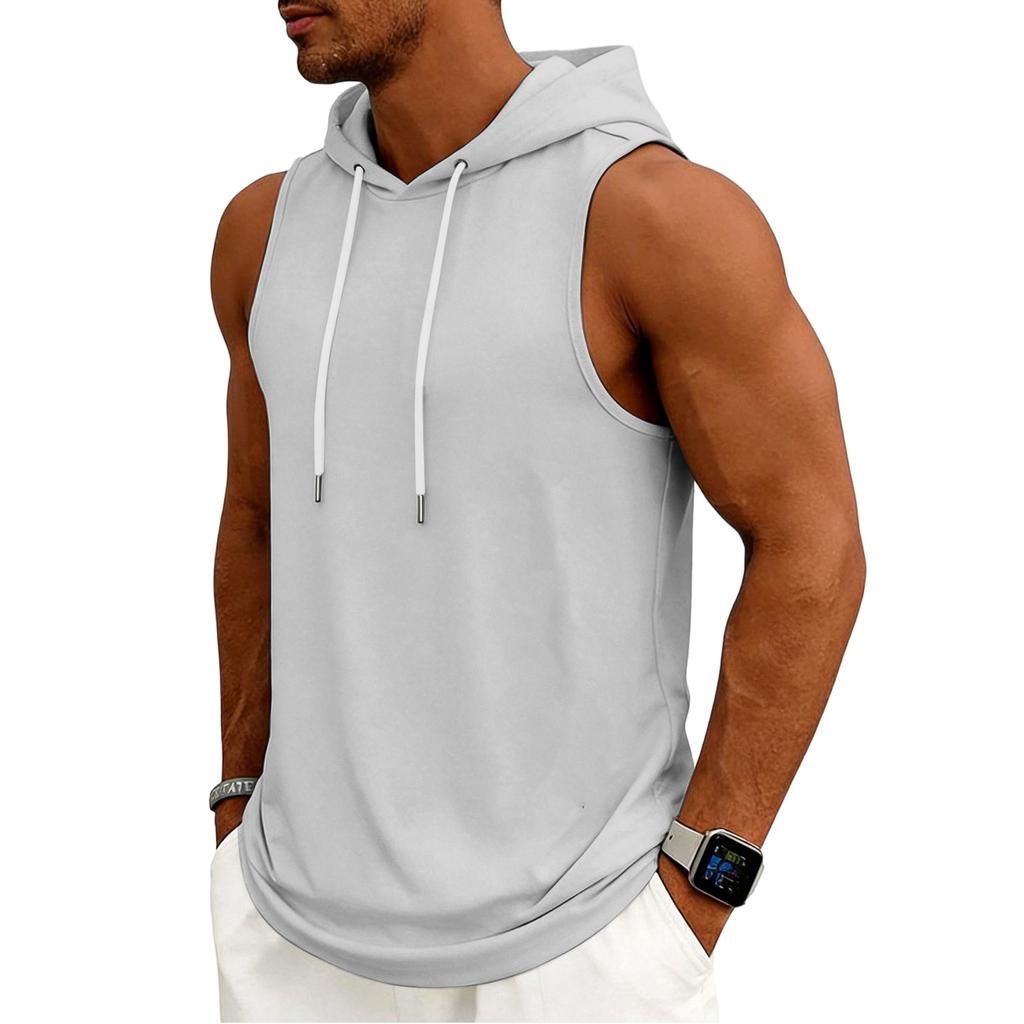 Men's Tank Top Gym Sleeveless Hoodie Shirt Washed Sports Muscle Shirts Fitness Vest With Hood