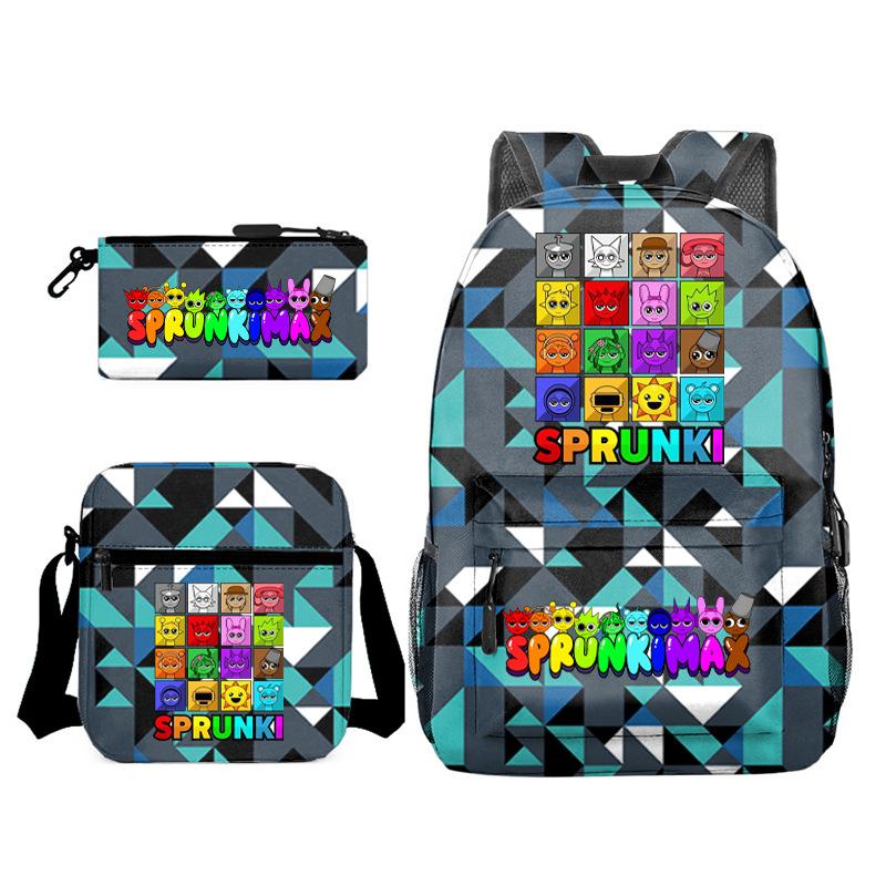 Rhythm Box Cartoon Large Capacity Starry Sky Student School Bag Sprunki Youth Backpack Three-piece Set D