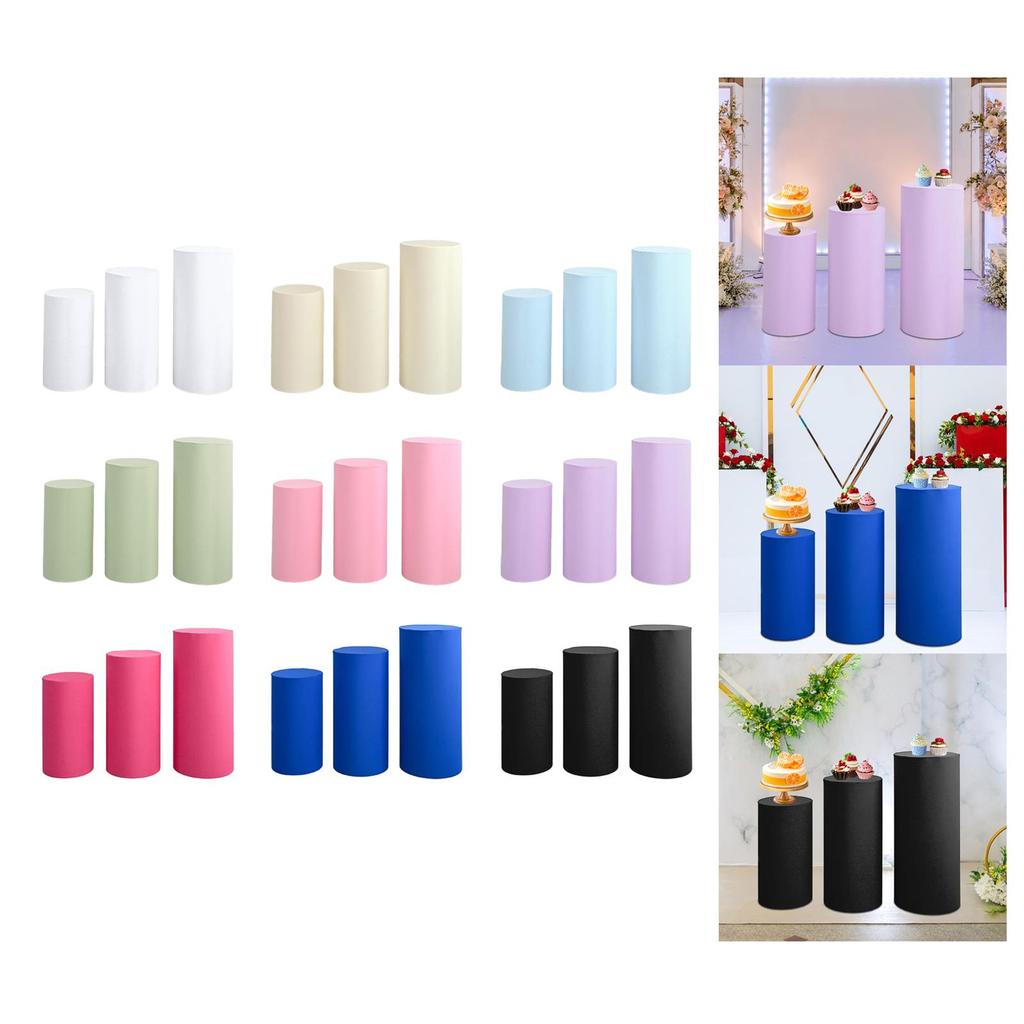 3Pcs Cylinder Dessert Pedestal Covers Tablecloth Plinth Stand Pillar Covers for Wedding Party Thanksgiving Graduation Engagement