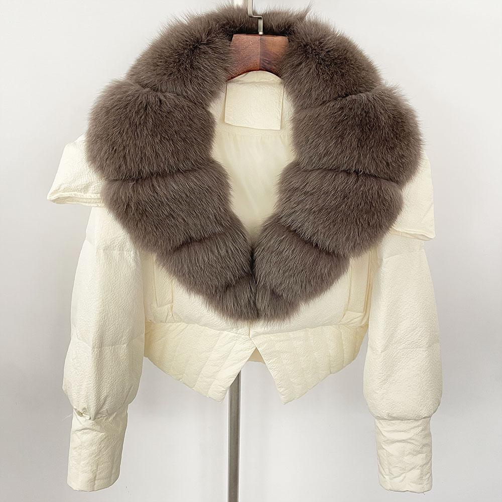 OFTBUY Down Jacket Women 2024 New Winter Natural Real Raccoon Fox Fur Collar Short White Duck Down Coat Thick Warm Casual Outerwear