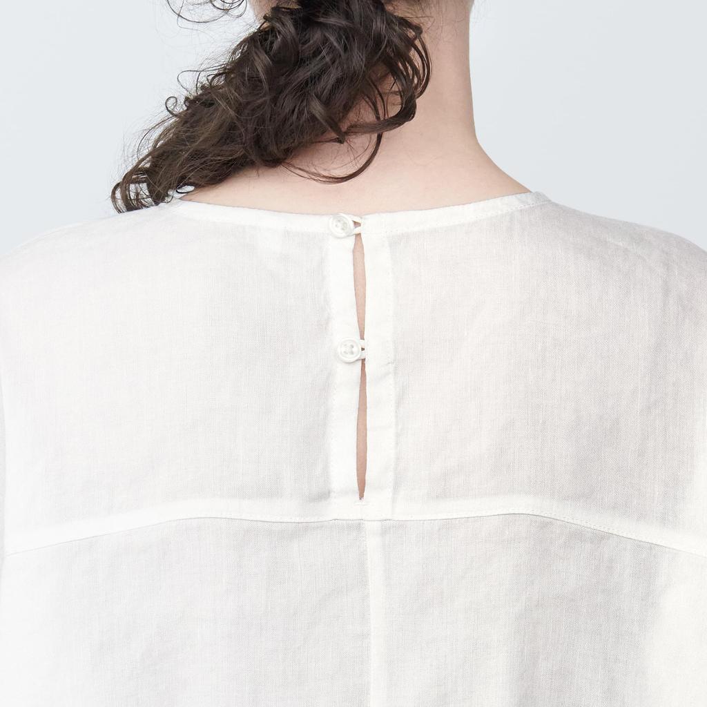 MUJI Hemp Rayon Short Sleeve Size S Women's Blouse, Off-White, (BC2IUA4S)