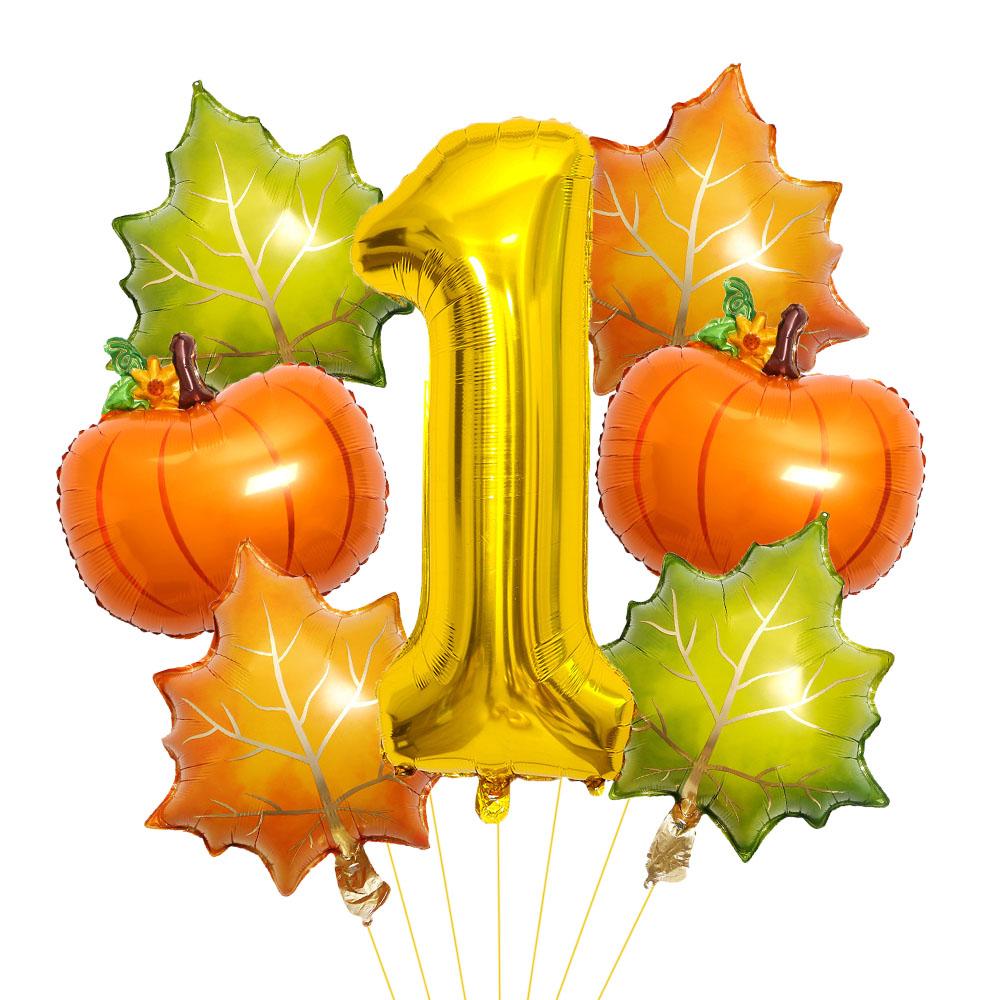 

Набор из 7 шт. воздушных шаров в виде тыквы и кленовых листьев, 32-дюймовый золотой шар с цифрой для осенней вечеринки, вечеринки в честь Дня благодарения, украшения, подарки 32inch