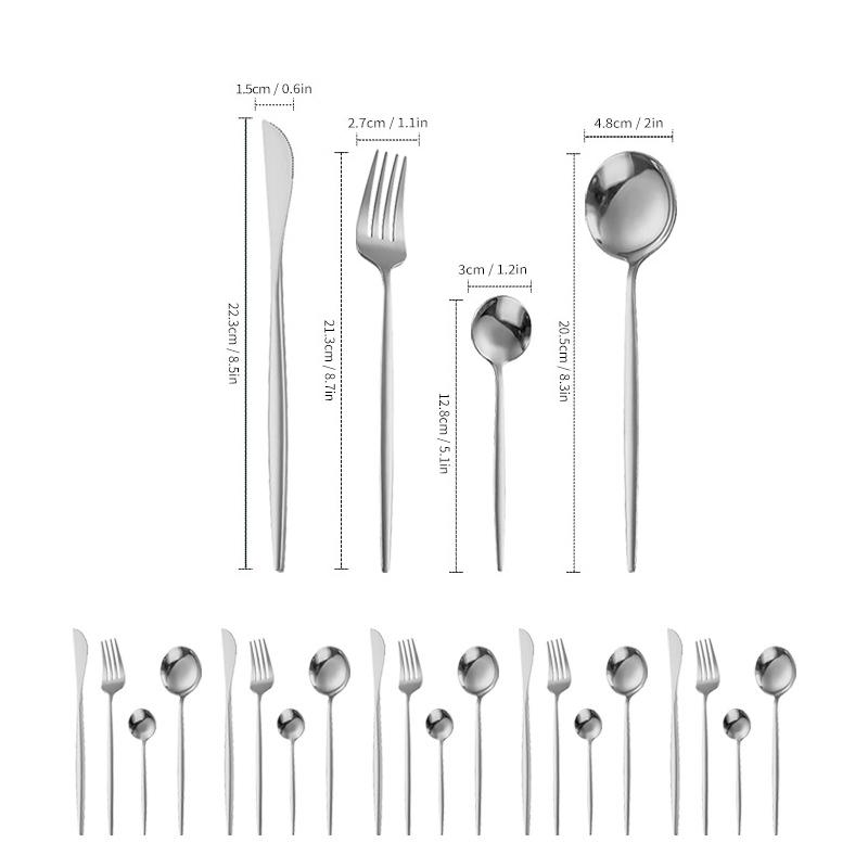 

Набор столовых приборов из нержавеющей стали, 24 шт., вилки, ножи, чайные ложки, столовая посуда, свадебные принадлежности, можно мыть в посудомоечной машине серебряный