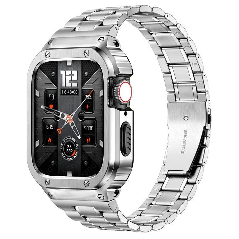 

Корпус + Ремешок из нержавеющей стали для Apple Watch Band 44 мм 45 мм 49 мм 40 мм Защитный чехол Аксессуары iwatch Ультра серия 8 6 SE 7 Ремешок 40mm серебряный