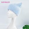 SOMALER Women's Autumn Winter Angora Knit Warm Hat with Brim and Sequin Decoration Cute Cat Design Beanie 54-58cm