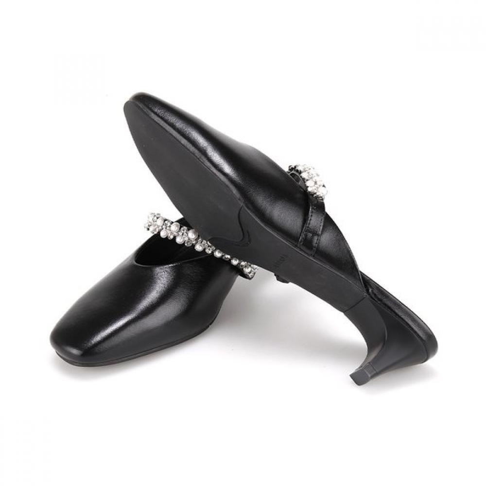 BARBARA Lambskin Feminine Round Shape Jewel Band Mule 4cm 2colors Bbj112