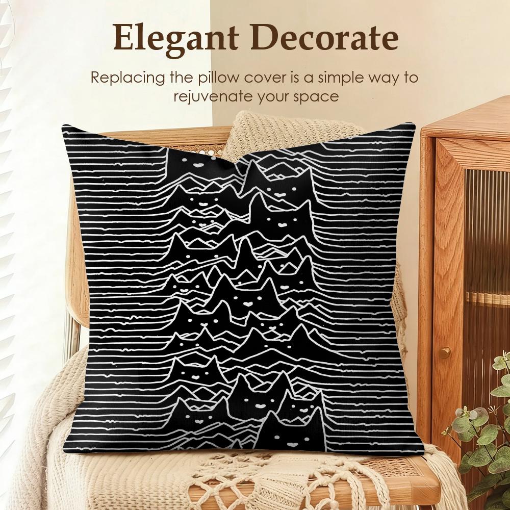 Fashion Art Line Cat Cushion Cover Natural Linen Organic Fabric DoubleSided Printing Sofa Home Decor Gift Pillow Case