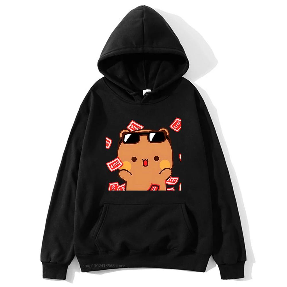 Men's hooded sweatshirt with Bubu and Dudu cartoon print, a fashionable and casual hip-hop style top for autumn and winter Harajuku fashion.