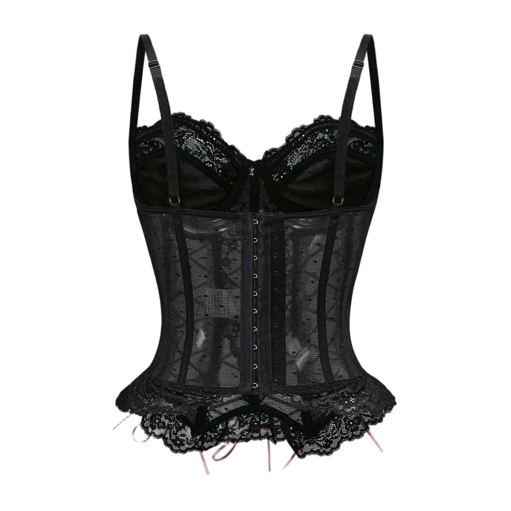 Women’s Sexy Lace Bow Accent Corset with Boned Structure, Waist-Shaping Bustier Lingerie