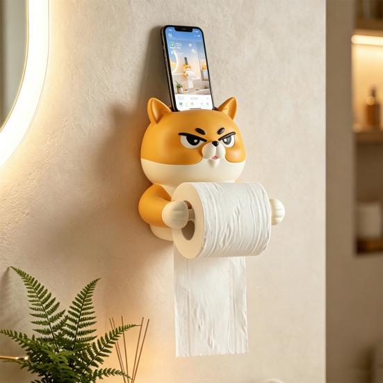 Paper Towel Holder, with Top Phone Holder Cartoon Design, Waterproof Moisture-Proof Wall Mounted Bathroom Accessory