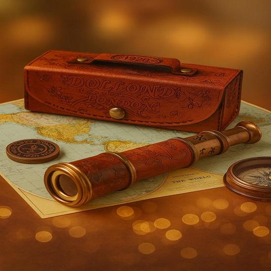 Nautical Brass  Telescope, Leather Case, Pirate Spyglass, Sailor Gift