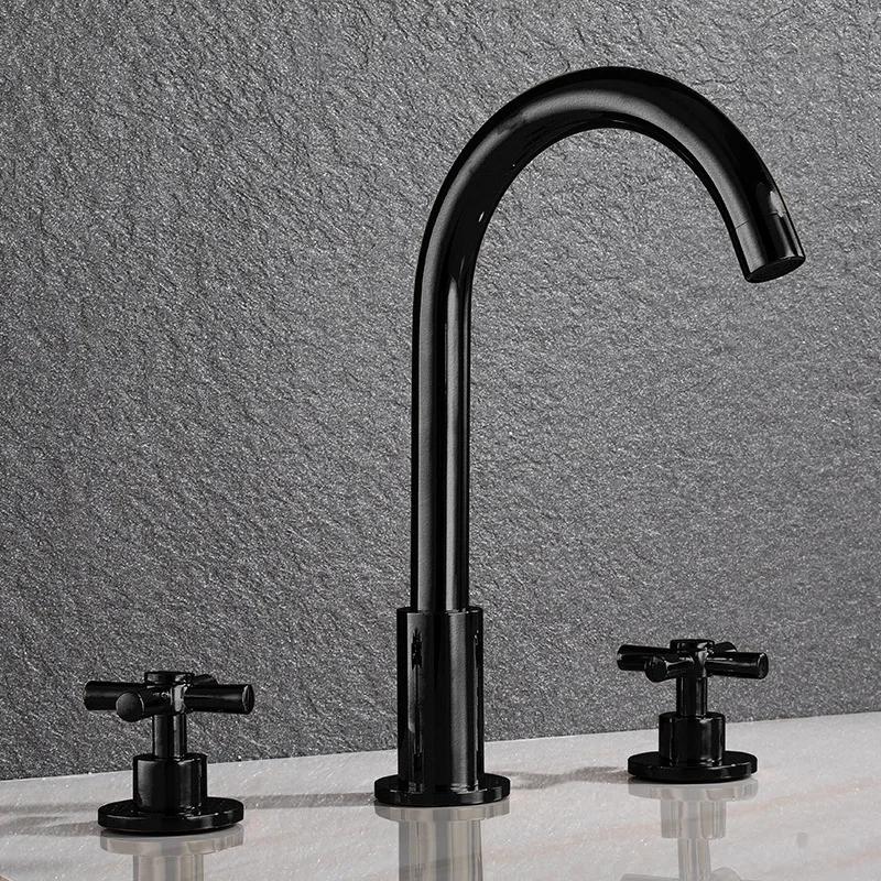 Black Basin Faucets Brass Polished Chrome Deck Mounted Bathroom Sink Faucets 3 Holes Double Handles Hot And Cold Water Tap Gold