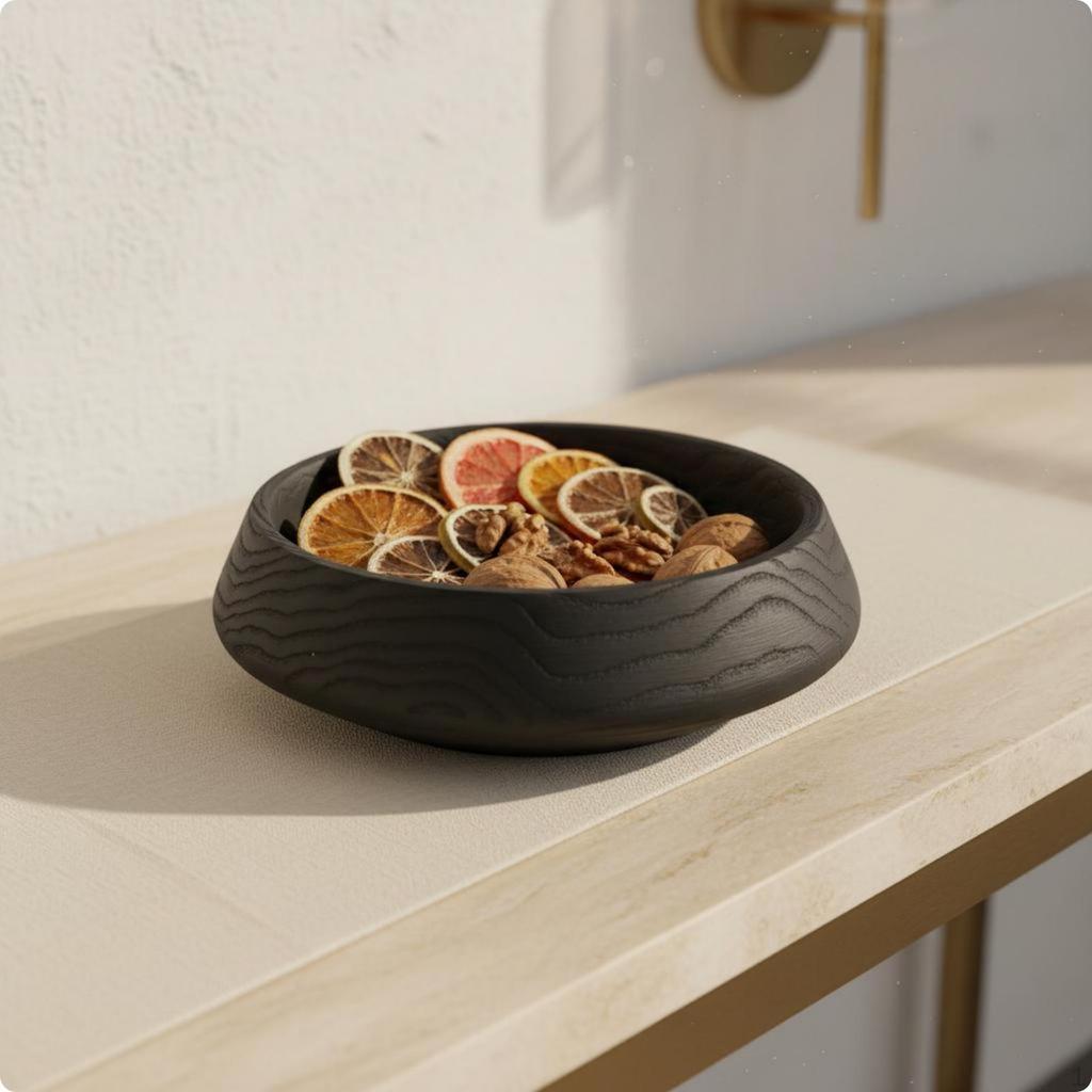 Decorative Fruit Bowl Rustic Round Wood Grain Easy to Clean Home Decor for Office, Hotel