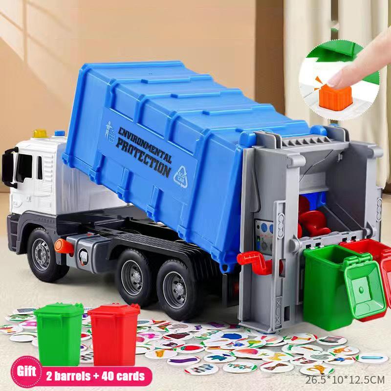 Nouveaux Jouets pour Enfants Modèle Camion Poubelle Ville Moulé sous Pression Plastiques Véhicule de Tri des Ordures Assainissement Voiture Son Lumière Cadeaux de Noël pour Enfants
