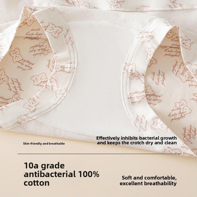 Damen Frühling und Herbst Süß Bedruckter Bär Reine Baumwolle 10A Antibakteriell Atmungsaktiv Nicht Abfärbend Mittlere Hohe Taille Slips
