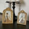 Vintage Arch Shaped Photo Frame Gold Carved Embossed Resin Picture Frame Home Office Photo Display Tabletop Wall Hanging Decor