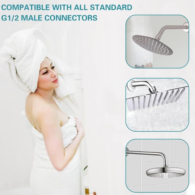 90-Degree Rotate Shower Arm Rain Shower Head Extension Arm with Flanges Adjustable Extension for Bathroom Standard