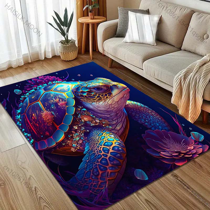 1 ks barevný koberec s potiskem želvy v oceánu pro obývací pokoj, ložnici, pohovku, rohožku, domácí dekoraci, zónový koberec, protiskluzová podložka na podlahu