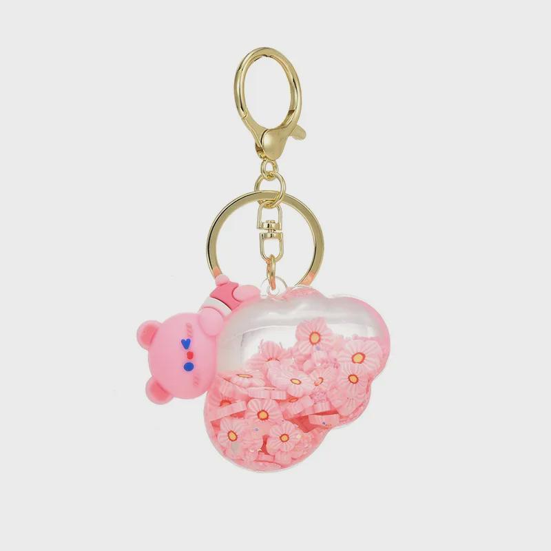 Breloc cu sticlă de nisipuri mișcătoare cu ursuleț de nor, pandantiv pentru pungă acrilic DIY