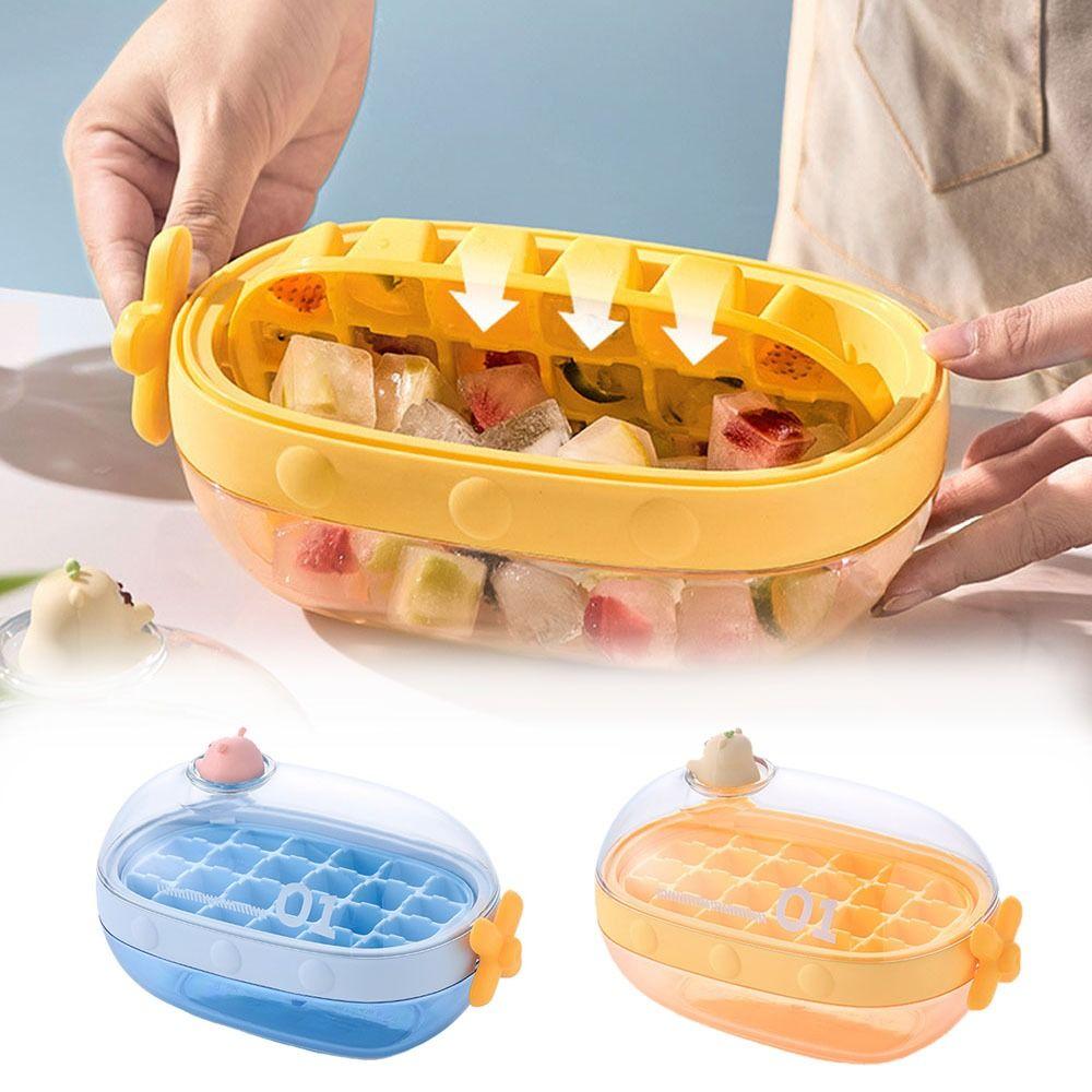 

Rotating Knob Release Ice Cube Tray Water Injection Ice Box Cute Ice Tray Mold жовтий