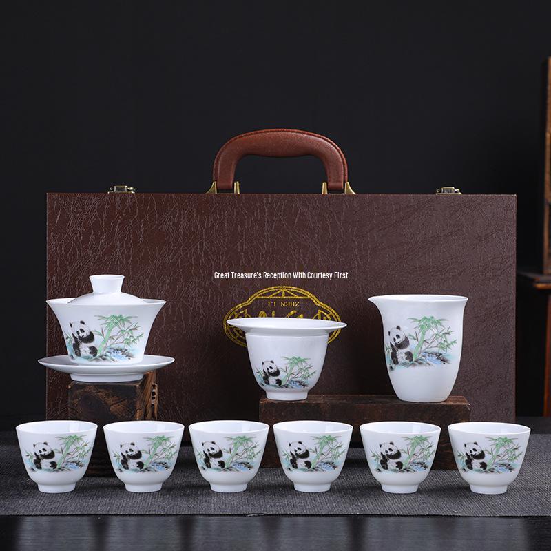 Panda Gaiwan Chinese Porcelain Tea Set - Elegant Gift