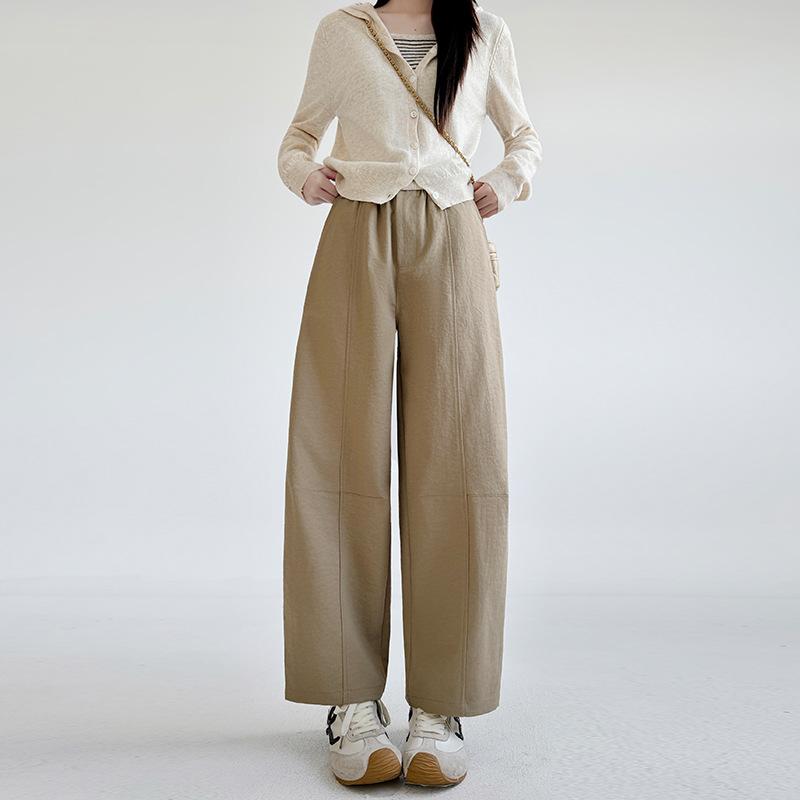 Khaki High-waisted Straight-leg Pants Women's Pants Spring and Autumn New Thin Nine-point Casual Pants Small Wide-leg Pants