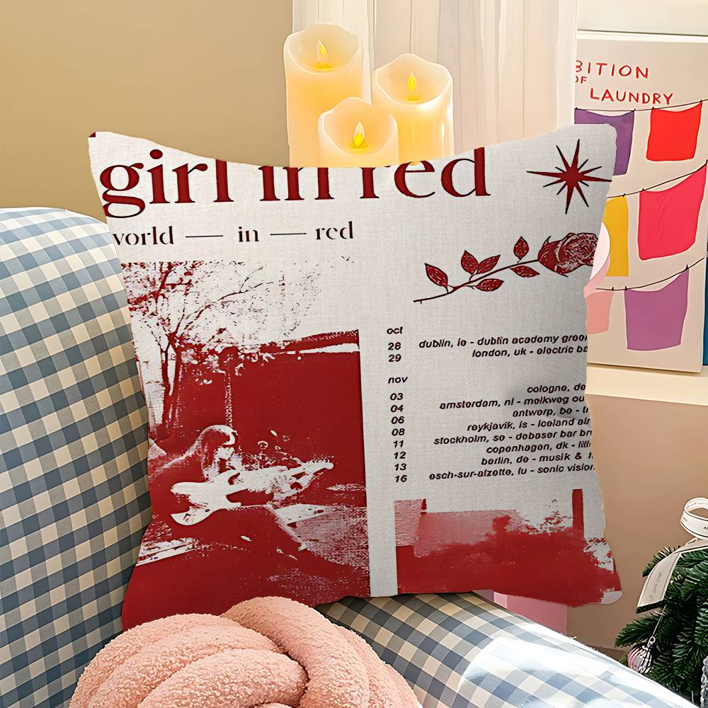 

POP Album G-Girl In Red Cushion Cover Inches Farmhouse Decor Home Throw Pillow Covers For Couch Decorations 30cmx30cm