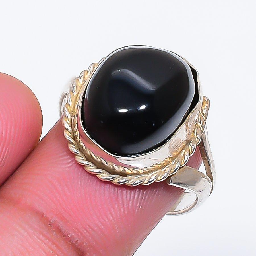 Natural Black Onyx Gemstone 925 Sterling Silver Jewelry Ring Size 6.5 ZS-1483