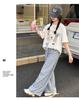 Girls' short sleeved T-shirt and long pants set for summer 2026, new trendy children's fashion, girls' checkered pants for summer wear