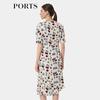 PORTS 2024 S/S White Blue Print A-line Midi Dress