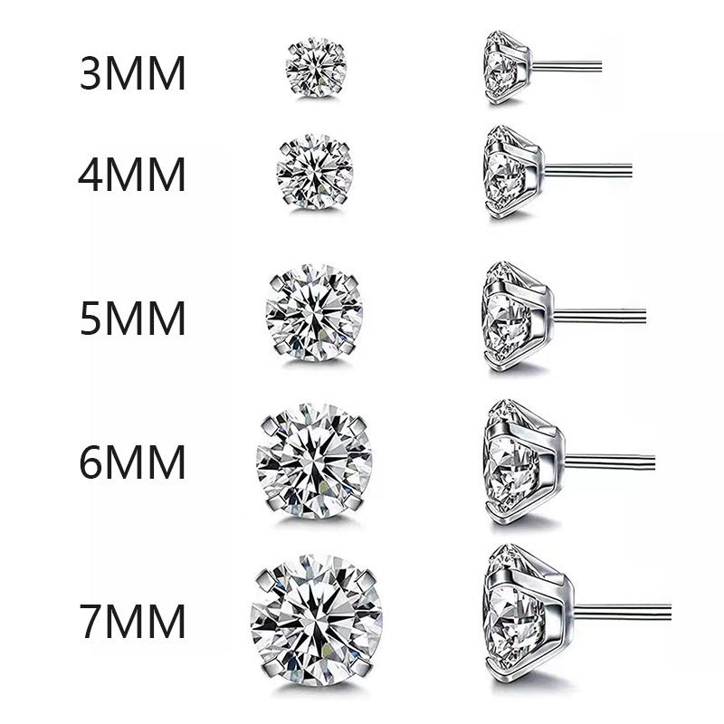 3-7mm 4 Claws Zirconia Crystal Earrings for Women Stainless Steel Gold Silver color Stud Earrings Jewelry Women Accessories