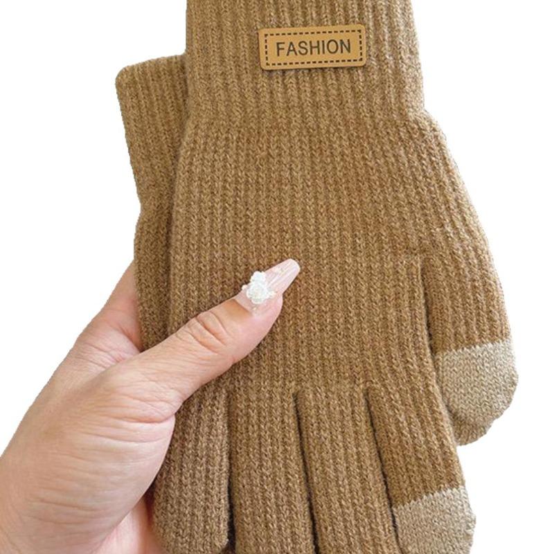 Gloves women's winter cute thickened warm riding electric car wool knitted gloves warm and cold riding