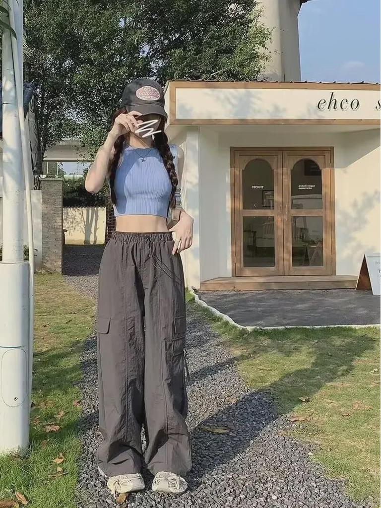 Salopette a gamba larga con coulisse e vita alta da donna estate 2024: Pantaloni snellenti, sportivi e spettacolari