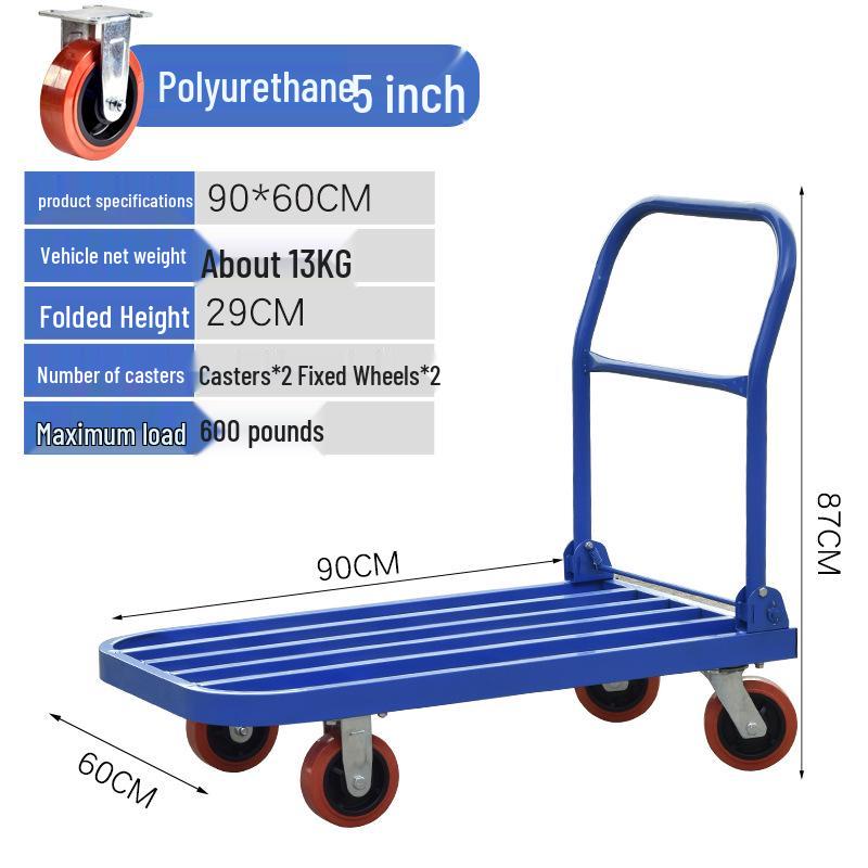 90x60 Flatbed Steel Push Cart: Hand Cart with Plate, Small Trailer, Square Tube Labor and Tool Cart.
