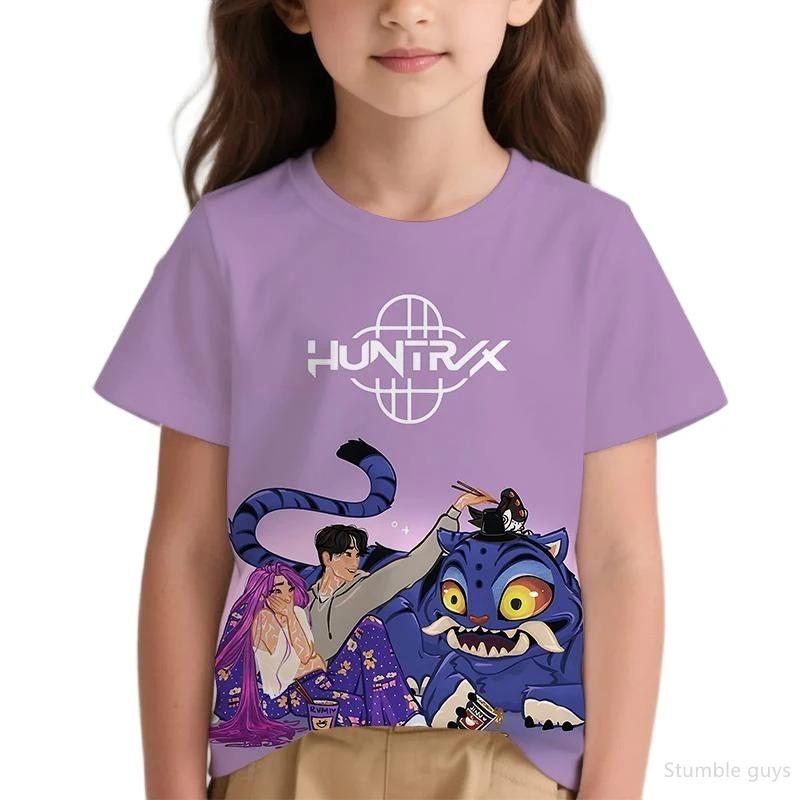 Summer Children KPop Demon Hunters 3D Cartoon Anime T-shirt Boys Clothes Girls Casual