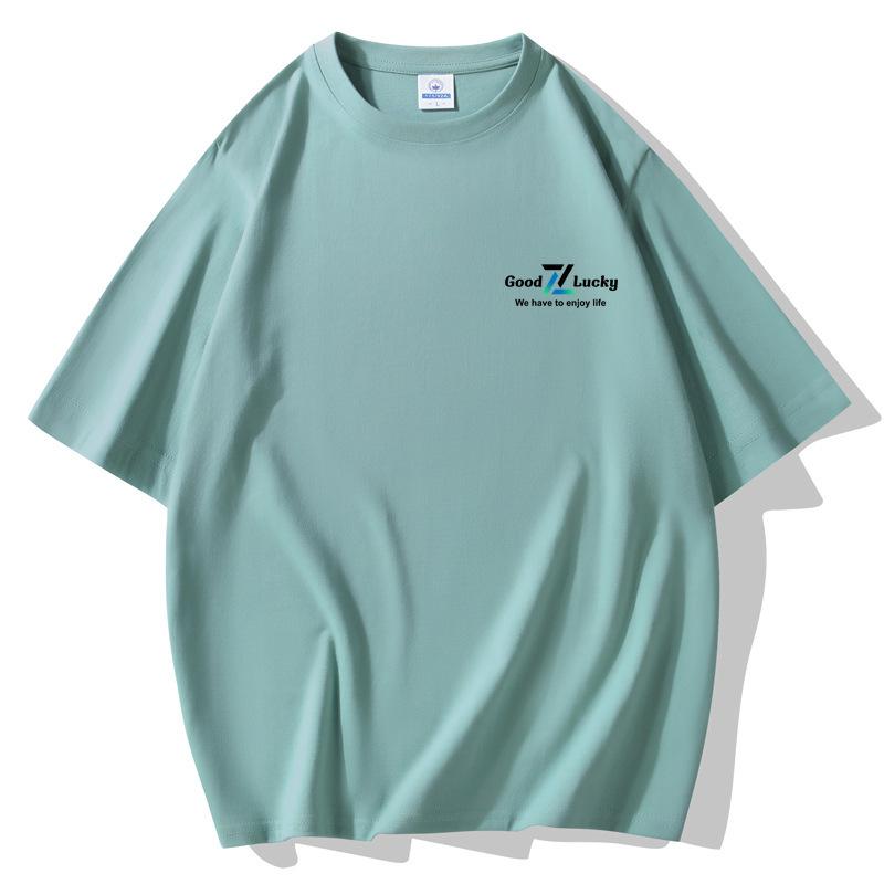 Gutes Glück Lockeres Kurzarm-T-Shirt für Herren 100% Baumwolle Rundhals-Oberteil