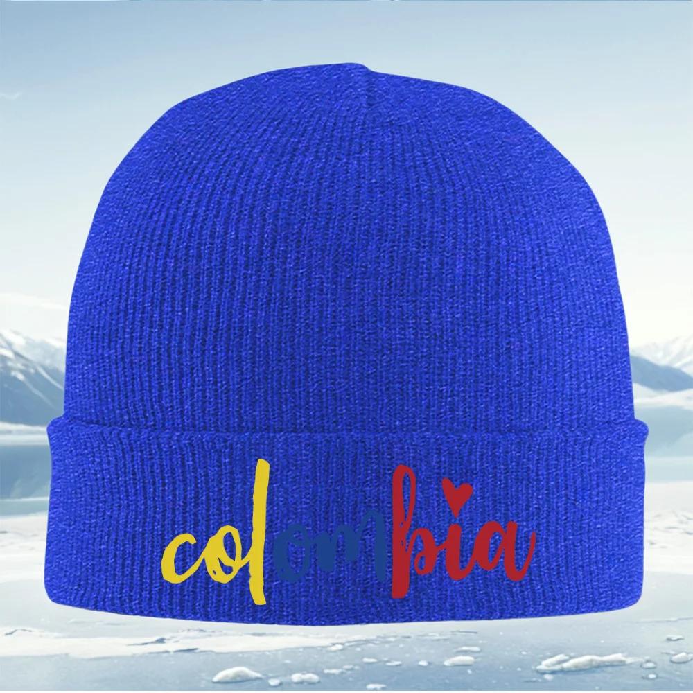 Kolumbie srdce štětec ručně psaný design vlajka Unisex Dámská Unisex Pletená čepice Beanie Čepice Pulover Zimní Termální Teplá Vánoční Outd