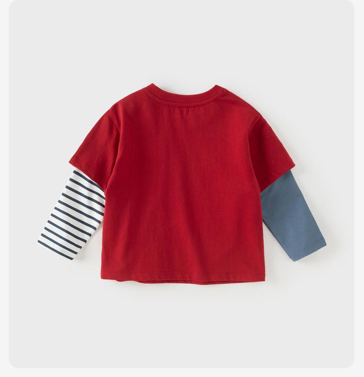 David Bella Boys' Long-sleeved T-shirt Spring Clothes New Children's Fake Two-piece Top Red Clothes