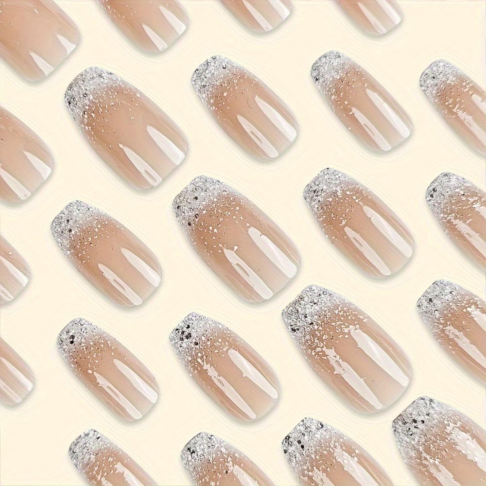 Gradient Pink 24pcs Glitter False Nails Wearable French Fake Nail Short Ballet Press On Nails Manicure Decor