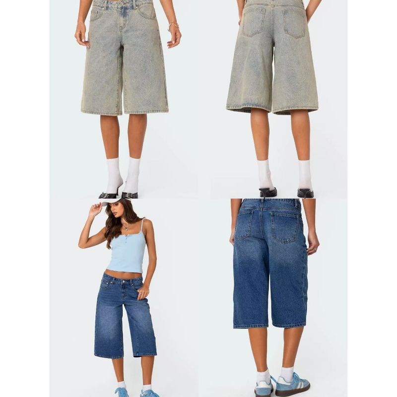 Edikted2025 Summer New Arrival Niche Style Long Pickling Denim Bermuda Shorts Loose Casual Slim Fit Slimming