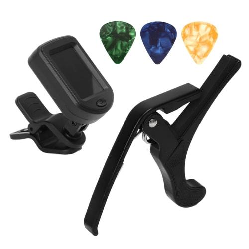 Guitar Capo, Pick, and Tuner Set, Guitar Tuner Kit, LED, Lightweight